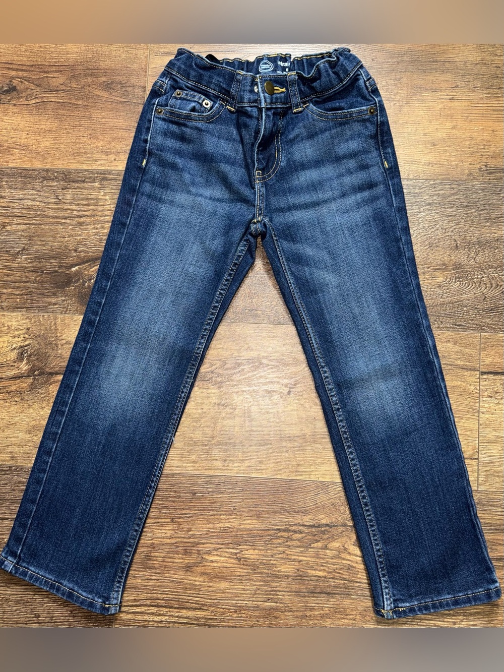 Wonder Nation Boys Size 6 Straight Leg Dark Wash Jeans Adjustable Waist